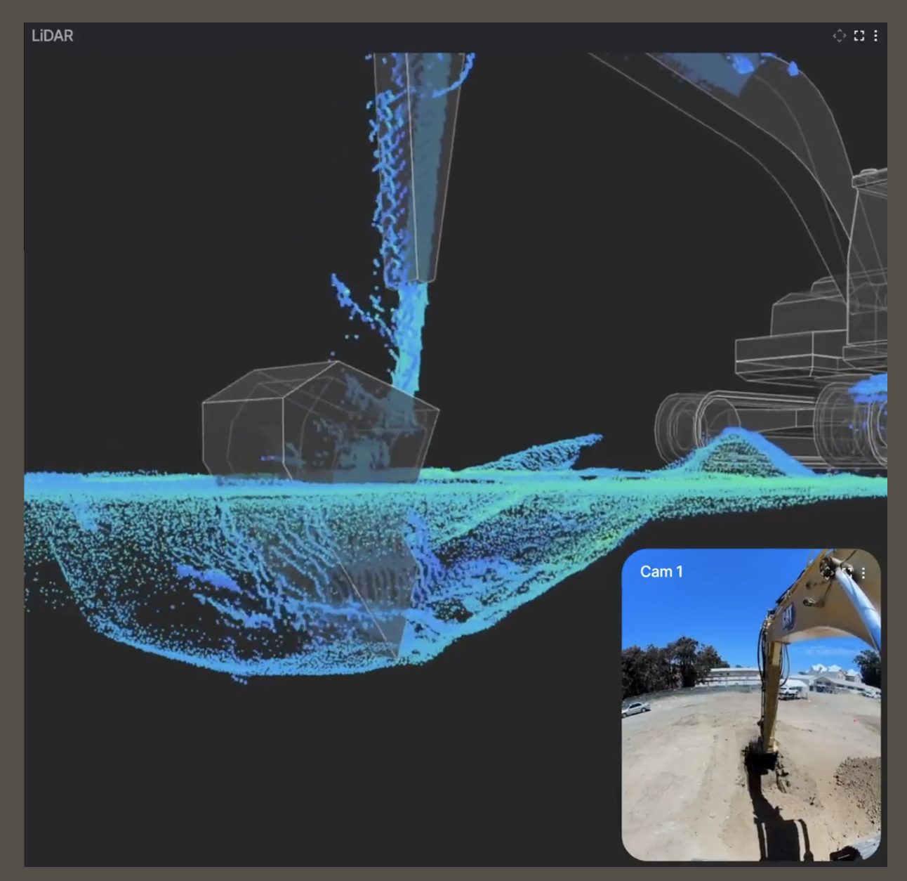LiDAR scan visualization of an AI-guided excavator